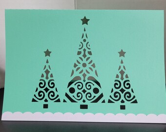 Christmas Tree trio Card, Blank Inside, Stars, Green, Christmas, Holiday, All Ages