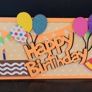 Happy Birthday Card, Blank Inside, Party Hat, Birthday Cake, Balloons, Candle, Streamers, For All Ages