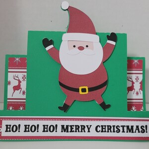 Carte de Noël Santa Centre Step, Blank Inside, Ho Ho Ho, Merry, Noël, Vert, Renne, Rouge, Étoiles, Père Noël
