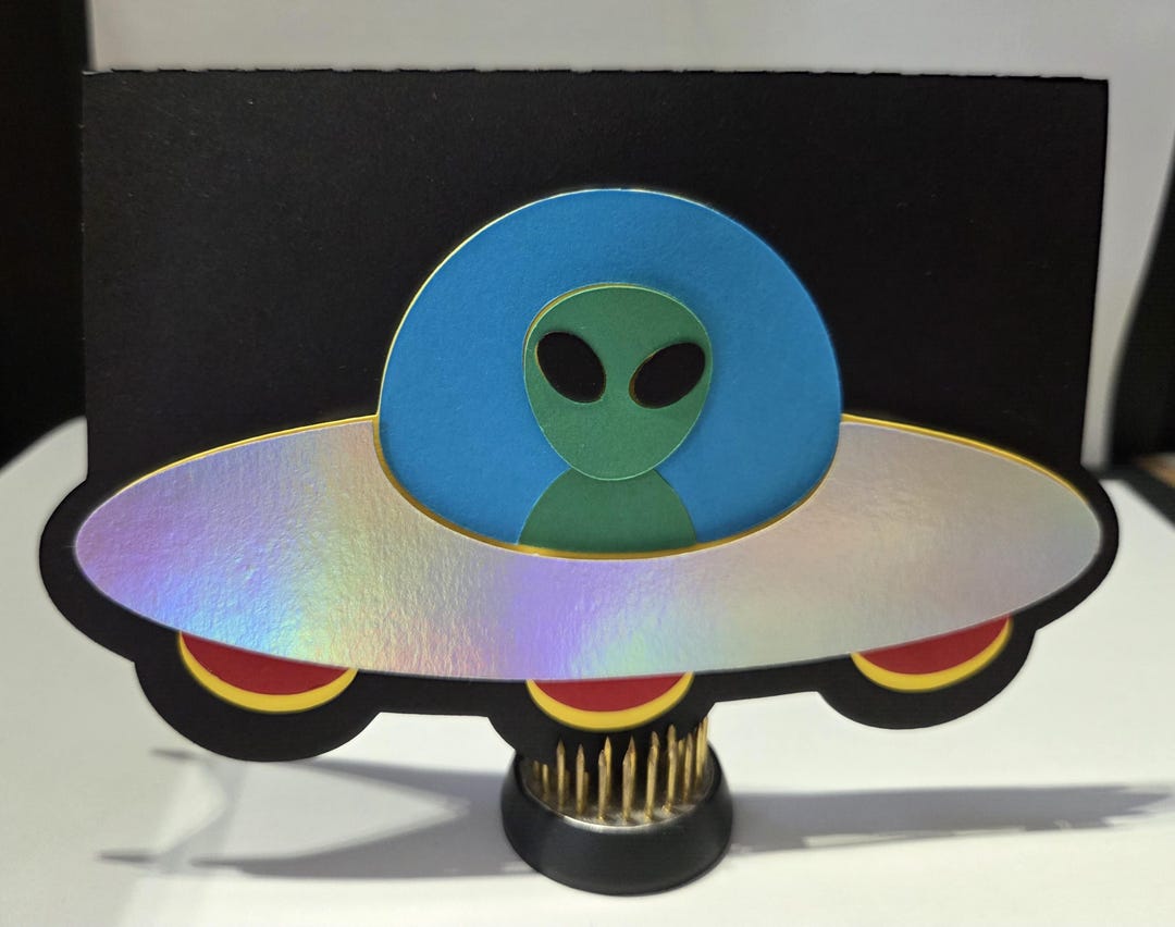 UFO Alien Card, Blank Inside, Martian, Flying Saucer, Birthday ...