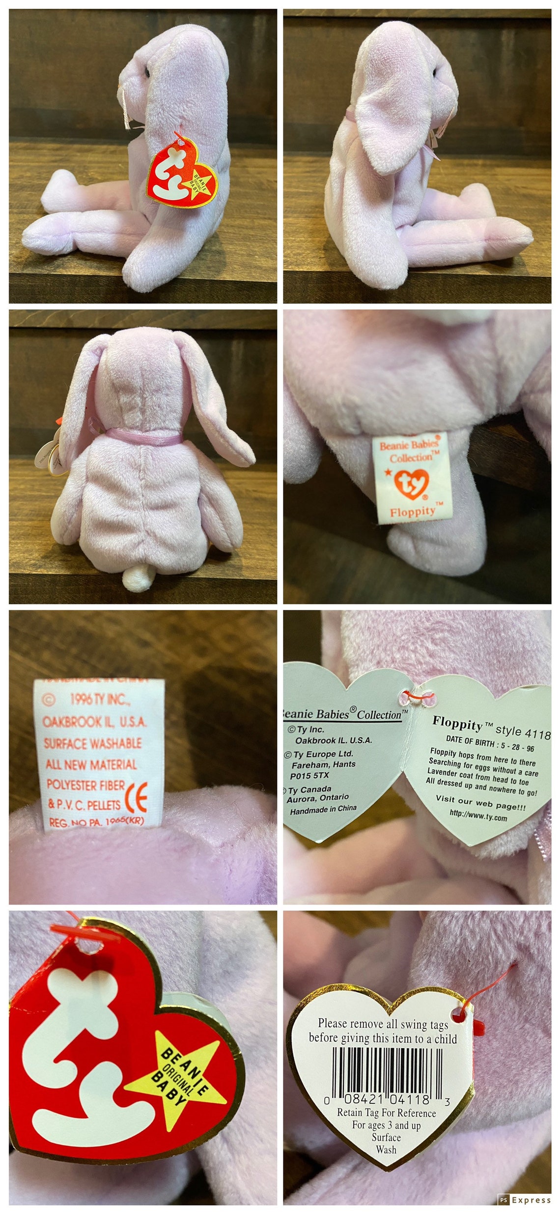 1996 Ty Beanie Babies Rare Pastel Bunny Trio Hippity Hoppity Floppity