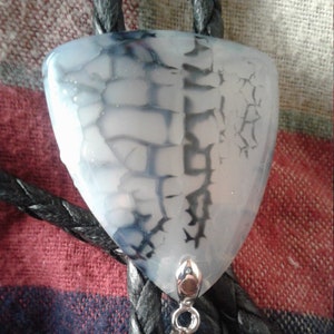 Black And White Dragon Veins Agate Bolo Tie, Handmade Bolo Tie
