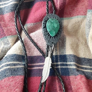 Black Volcano Lava Malachite Bolo Tie