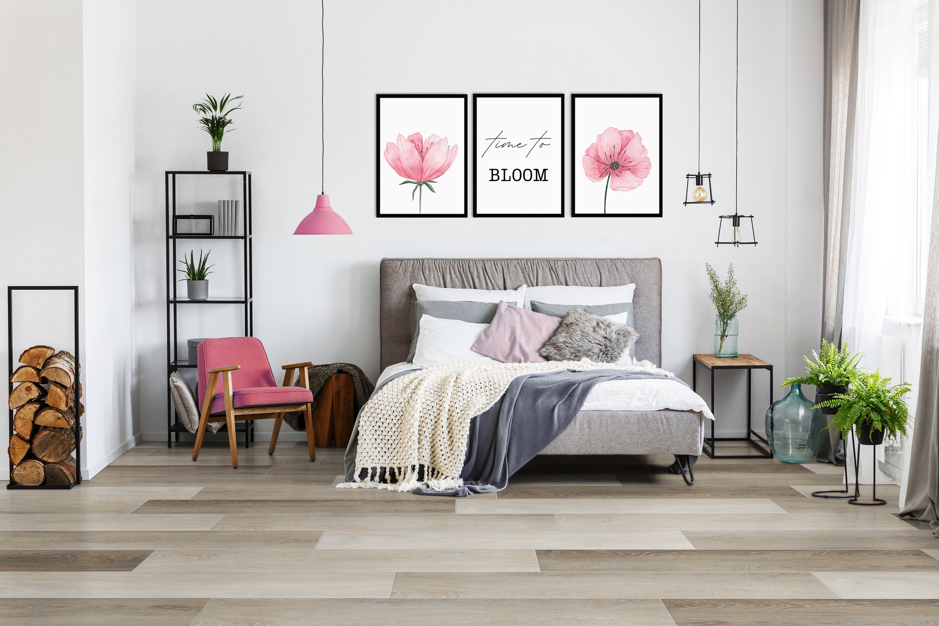 Above Bed Decor Gallery Wall Set Floral Wall Art Flower Etsy