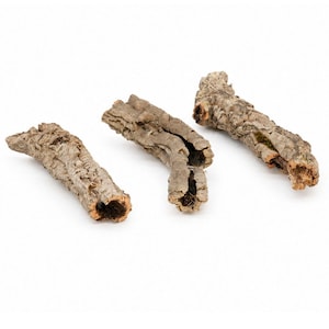 May include: Three pieces of natural cork bark with a rough, textured, and weathered brown surface. Each piece is cylindrical and hollow, featuring irregular ridges, deep crevices, and a woody appearance with varying shades of light and dark brown.
