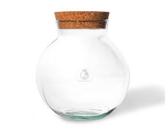 Hand Blown Terrarium Container: Round Glass Vase with Cork Lid (18cm)