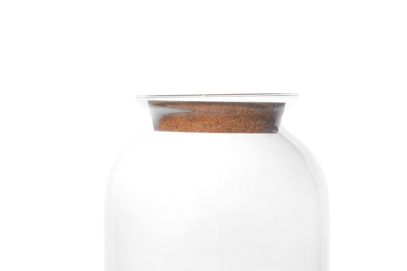 K&ouml;nnte beinhalten: Ein klares Glasgef&auml;&szlig; mit einem Holzdeckel. Das Gef&auml;&szlig; ist leer und hat eine runde Form.