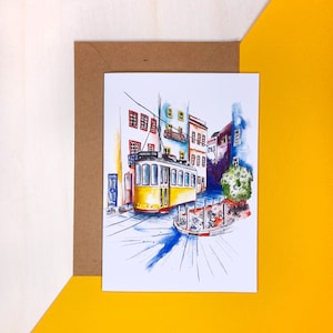 Cartão de felicitações do elétrico de Lisboa 28 | Cartão de Lisboa | Conjunto de cartões de felicitações