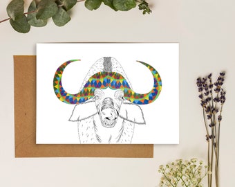 Illustrated Buffalo Greeting Card | African Animal Art Card