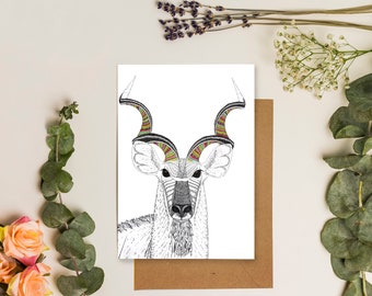 Illustrated Kudu Card | African Animal Greeting Card