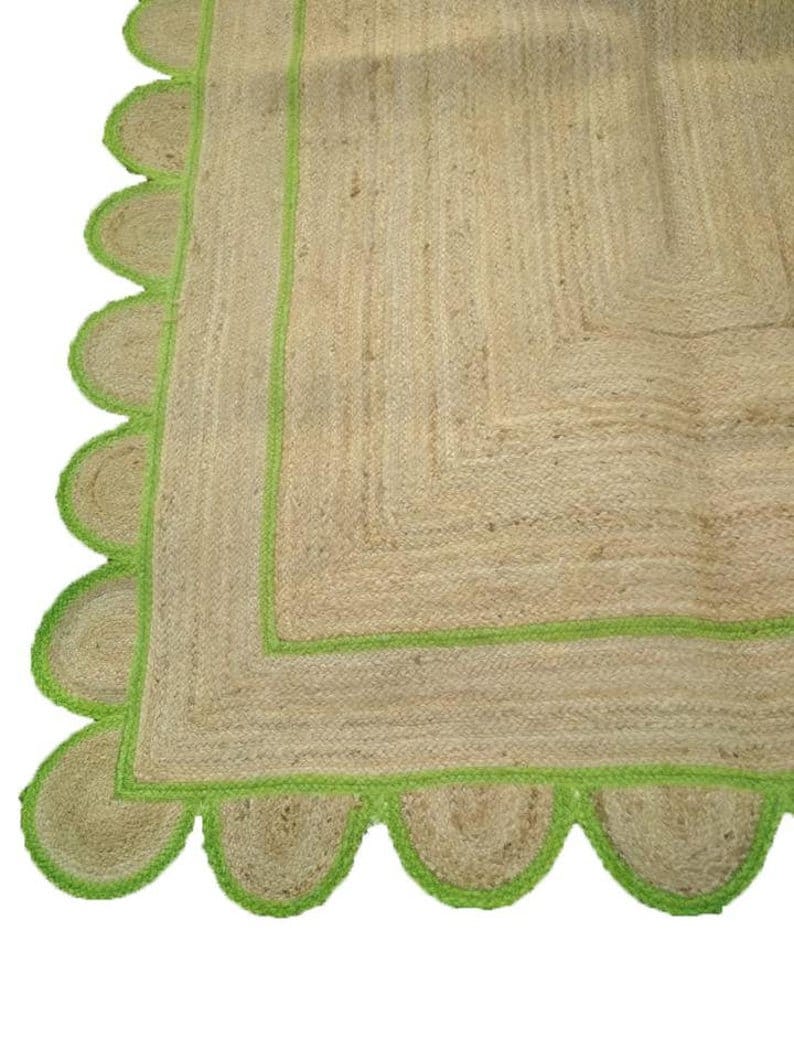 Scalloped Black Green Border Rug Jute Boho Rug../jute Etsy Australia