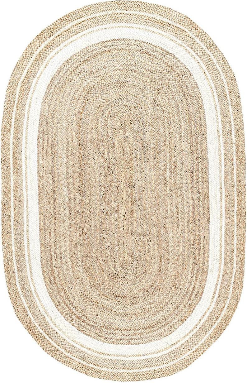 2x3 3x5 4x6 5x8 6x9 ft Oval Jute rug with White Strip Etsy