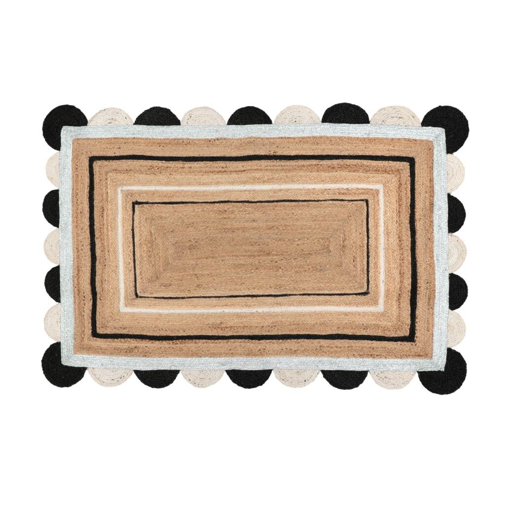 Scalloped Jute Rug Black and White Jute Scallop Boho Decor Etsy