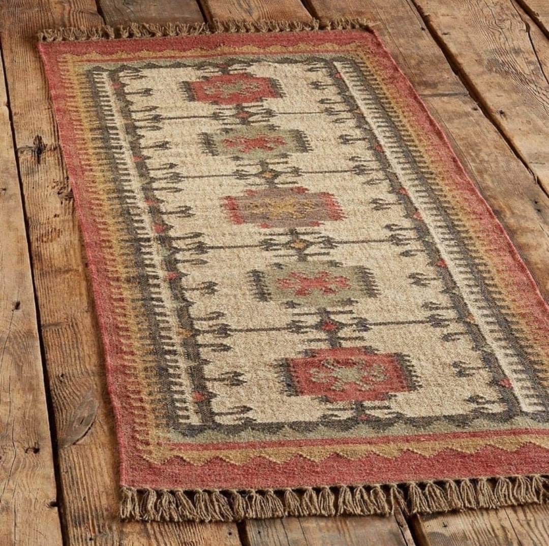 Handwoven Wool Jute Kilim Rug Wool Jute Rug Kilim Jute