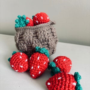 Crochet Strawberry Play Food Set | Knitted Cotton Pretend Kitchen