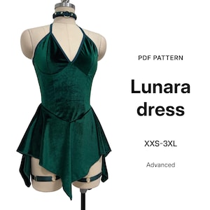 Schnittmuster für ein Feenkleid (PDF) – Samt-Pixie-Minikleid – Fortgeschritten – Größen XXS–3XL