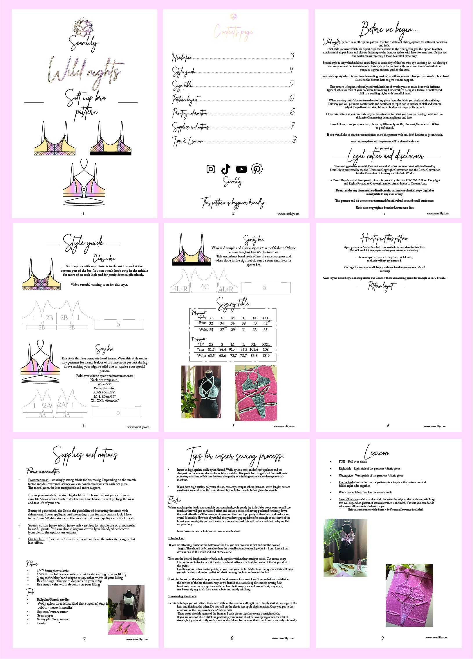 Soft Cup Bra Lingerie Bralette Sewing PDF Pattern Download Easy Begginer  Wild Nights 
