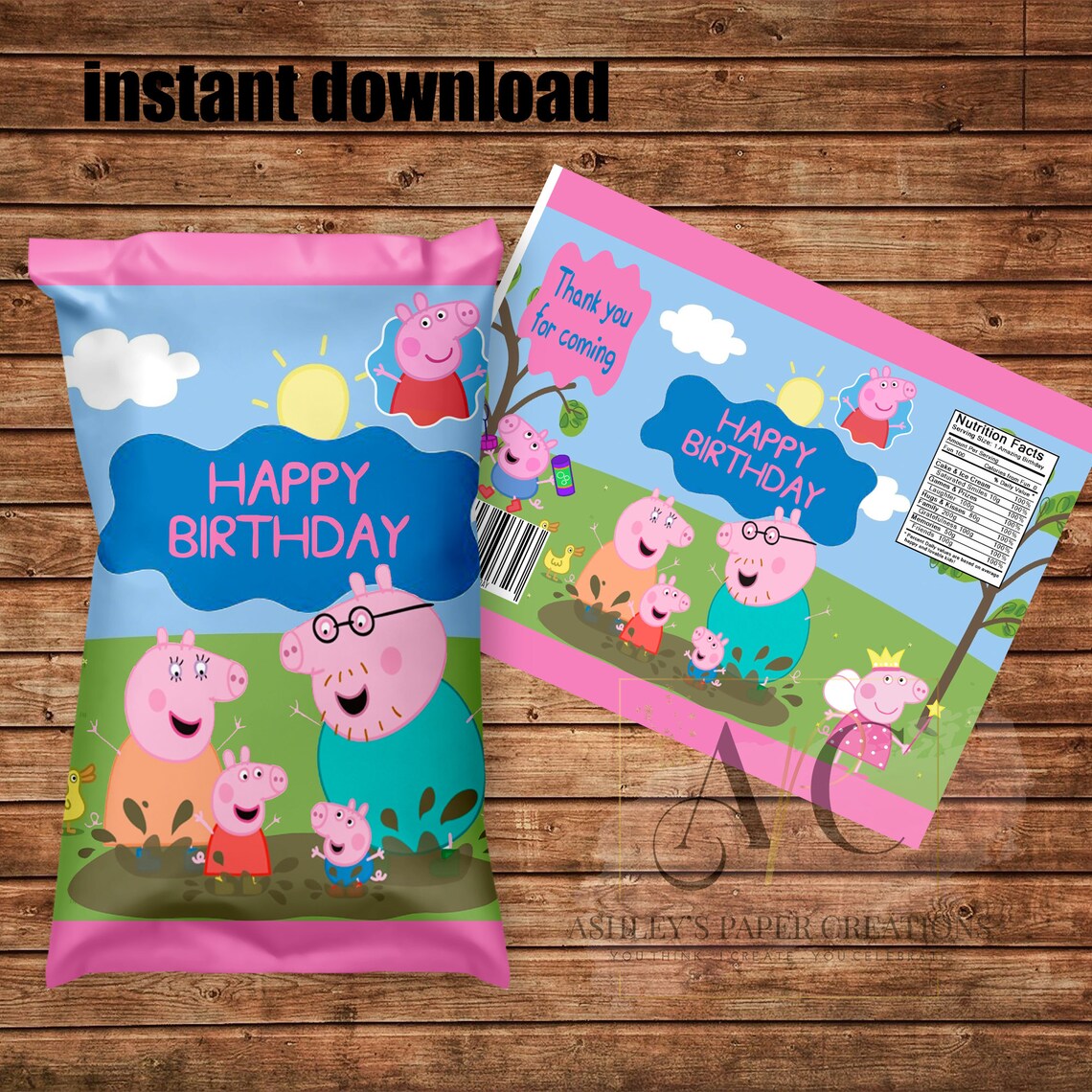 Peppa Pig Chip Bag Instant Download Peppa Pig Chip Bags Etsy