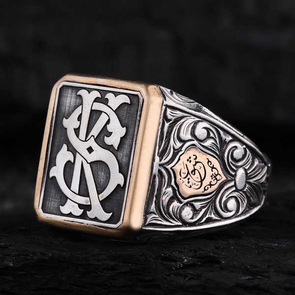 Mens Initial Ring Etsy