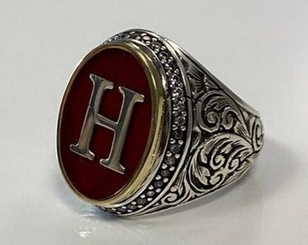 Men Silver Initial Signet Ring, Gold Initial Ring, Initial Signet Ring, Initial Ring, Letter Signet Ring, Letter Rings, Letter Rings Gold