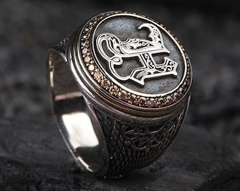 Personalisierter Herren-Siegelring mit Initialen, personalisierter Monogramm-Siegelring aus Silber für Männer, Ring mit Buchstabengravur, Weihnachtsgeschenk für Ehemann und Freund