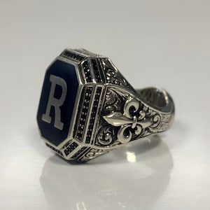 Anillo de sello para hombre con letras de plata oxidada, anillo de sello de plata con iniciales, anillo de sello de oro personalizado, anillo de iniciales para hombre, regalo personalizado para hombres