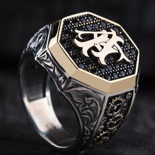 Personalized Mens Silver Ring Mens Initial Silver Etsy