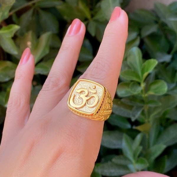 Mens Ohm Ring, 925 Silver Om Ring, Spiritual Ring, Meditation Ring, Yoga Om Mantra Sterling Silver Ring, Men Gold Buddhist Ring