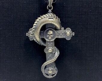 Sterling Silver Dragon Crucifix Necklace: Biker Christian Pendant