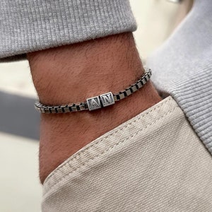 Pulsera de cadena de plata esterlina personalizada para hombre, pulsera con nombre para hombre, pulsera con inicial, joyería personalizada para hombre, regalo para esposo y novio