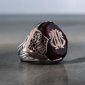 Personalized Two Letter Signet Ring for Men With Red Agate Natural ...