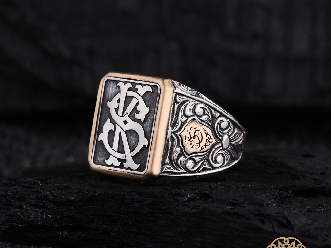 Personalized Initial 925 Silver Ring for Men, Letter Name Ring, Mens