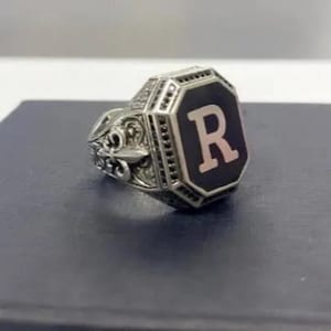 Anillo de sello con inicial y monograma personalizado en plata de ley para hombre, anillo con sello grabado, anillo hecho a mano para hombre, regalo de aniversario para su esposo.
