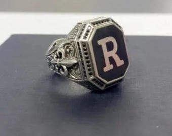 Custom Monogram Sterling Silver Signet Ring for Men