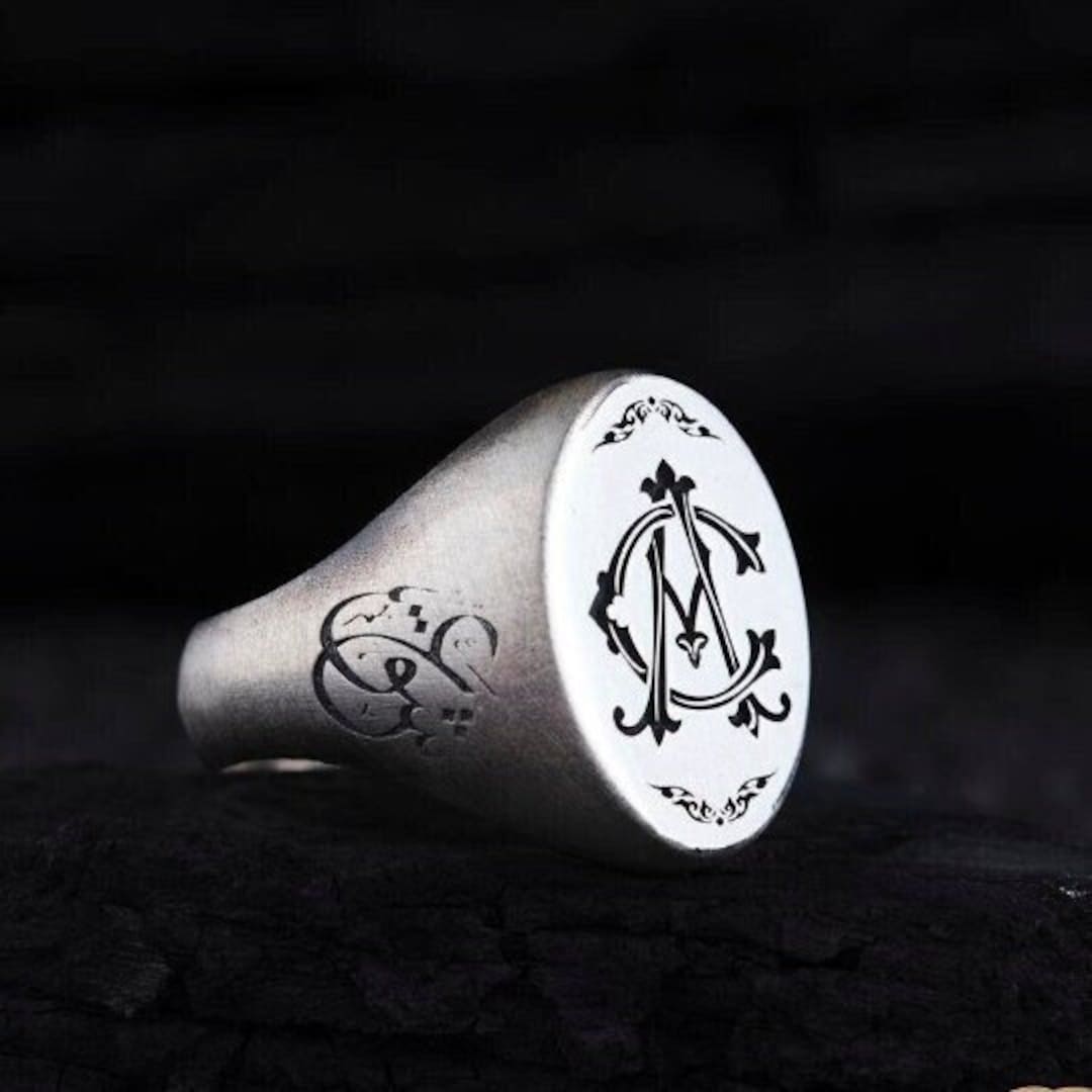 Monogramed Signet Rings Men Personalized Silver Signet Men Ring, Custom Monogram Initial Ring ...