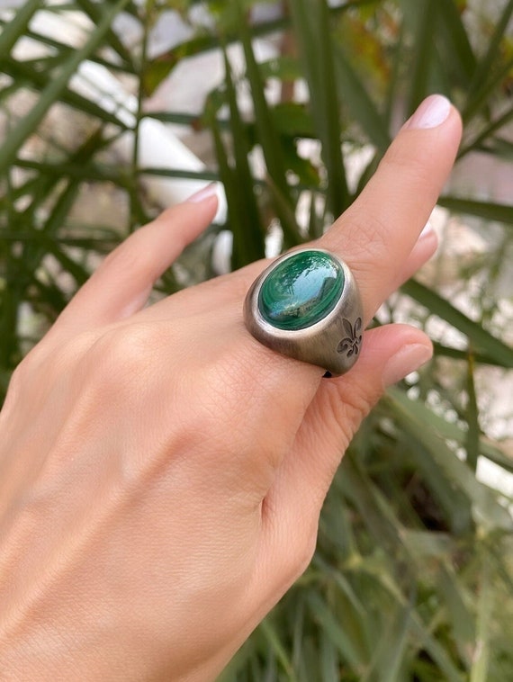 Malachite silver ring sale