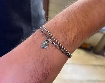Double Chain Initial Bracelet • Curb & Paperclip