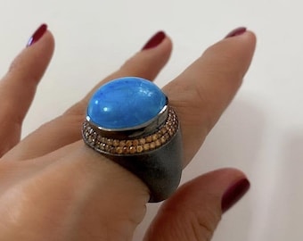 Handgemachte Sterling Silber Türkis Ring - Statement Jubiläum Ring