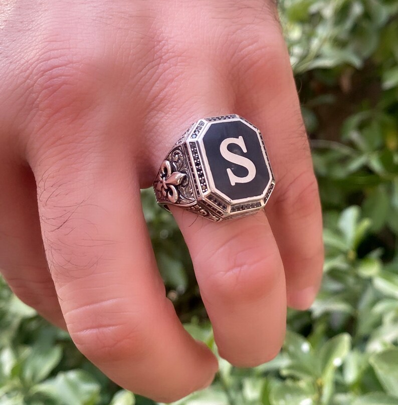 Custom Initial Ring for Men, Personalized Men Sterling Silver