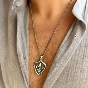 Mens Silver Fleur De Lis Necklace • Gothic Viking Pendant • 925 Sterling Silver Lily Symbol Necklace • Gift for Him