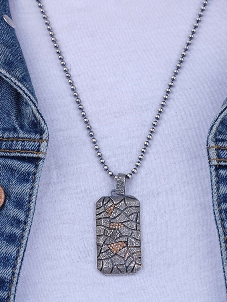 Mens Dog Tag Necklace Custom Dog Tag Necklace CZ Silver Etsy