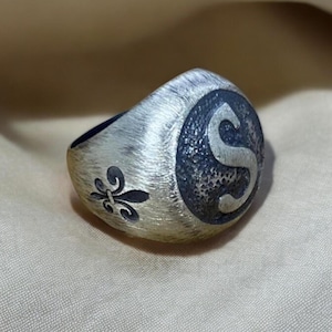 Anillo de sello de plata esterlina para hombre con letra, anillo de inicial personalizado para hombre, joyería de plata oxidada para hombre, anillo de sello personalizado para esposo y papá