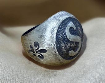 Oxidized Sterling Silver Men's Initial Signet Ring: Personalized Letter