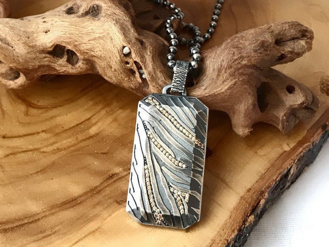 Mens Dog Tag Necklace Unique Silver Pendant Dog Tag Necklace Etsy