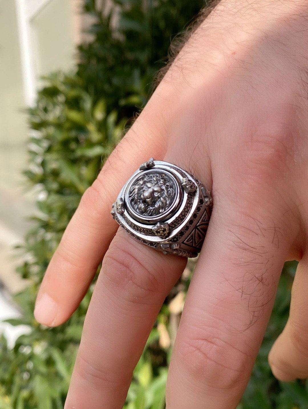 BySilverStone Handmade Lion Signet Ring - Sterling Silver, Oxidized Finish, Leo Zodiac Men's Ring - View #8