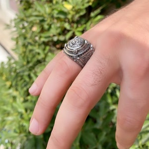 BySilverStone Handmade Lion Signet Ring - Sterling Silver, Oxidized Finish, Leo Zodiac Men's Ring - View #5