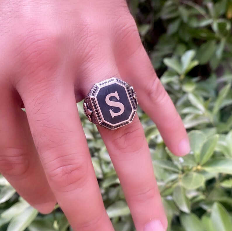 Custom Initial Ring for Men, Personalized Men Sterling Silver