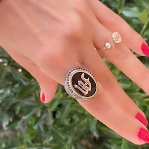Anillo de sello de plata personalizado con inicial para hombre, anillo con monograma grabado, anillo con letra, anillo hecho a mano, regalo para papá y esposo.