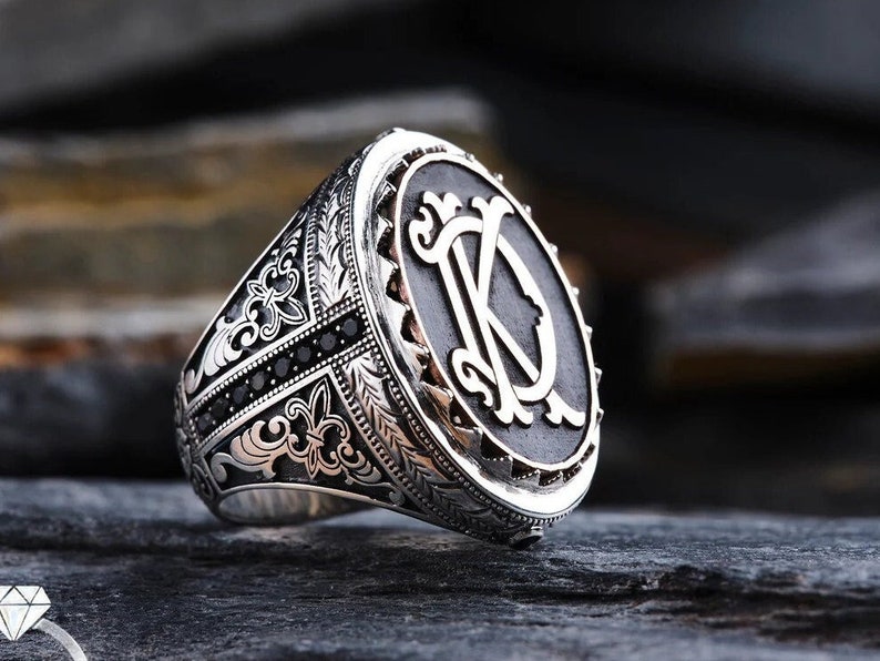 Custom Monogram Silver Signet Ring Promise Ring for Him - Etsy