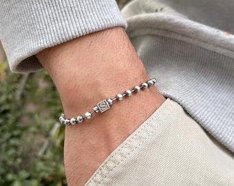 Personalized Sterling Silver Initial Bracelet - Men's Charm Bracelet